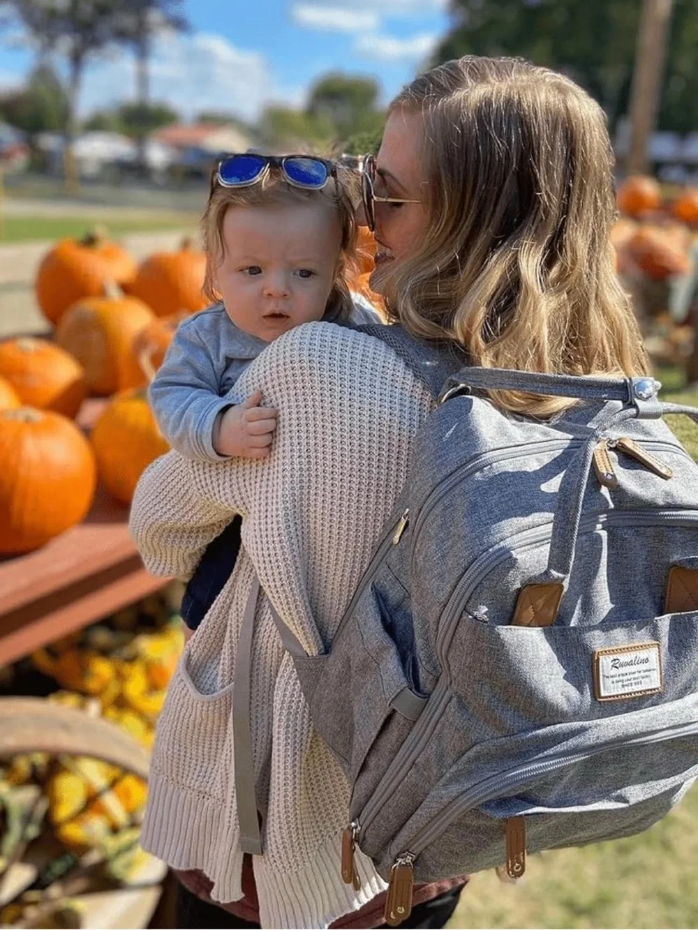Baby Bag Backpack- Gray-SUPER VERSATILE- RUVALINO Diaper Bag Backpack NEW